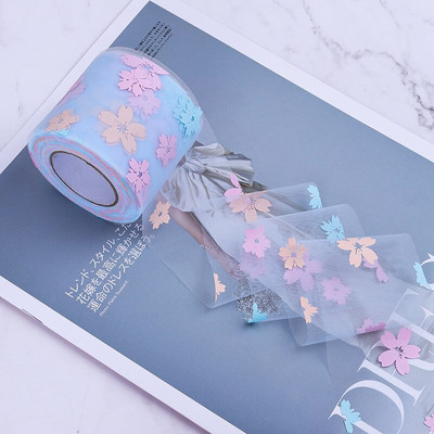 5 γιάρδες 6cm/12cm Rainbow Flower Print Κορδέλες Οργάντζα Διχτυωτές Κορδέλες Δαντέλα τούλι Διακόσμηση γάμου Πακέτο Δώρο DIY Χειροποίητες χειροτεχνίες με φιόγκους