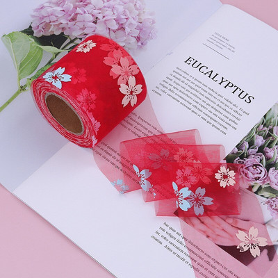 5 γιάρδες 6cm/12cm Rainbow Flower Print Κορδέλες Οργάντζα Διχτυωτές Κορδέλες Δαντέλα τούλι Διακόσμηση γάμου Πακέτο Δώρο DIY Χειροποίητες χειροτεχνίες με φιόγκους