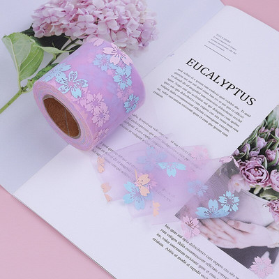 5 γιάρδες 6cm/12cm Rainbow Flower Print Κορδέλες Οργάντζα Διχτυωτές Κορδέλες Δαντέλα τούλι Διακόσμηση γάμου Πακέτο Δώρο DIY Χειροποίητες χειροτεχνίες με φιόγκους