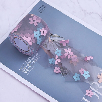 5 γιάρδες 6cm/12cm Rainbow Flower Print Κορδέλες Οργάντζα Διχτυωτές Κορδέλες Δαντέλα τούλι Διακόσμηση γάμου Πακέτο Δώρο DIY Χειροποίητες χειροτεχνίες με φιόγκους