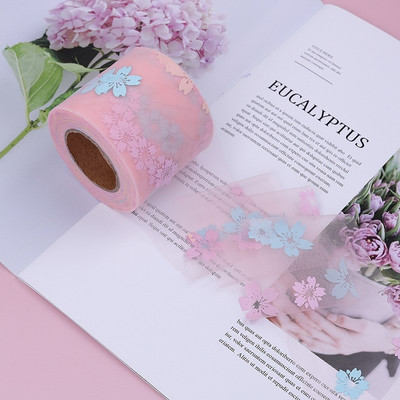 5 γιάρδες 6cm/12cm Rainbow Flower Print Κορδέλες Οργάντζα Διχτυωτές Κορδέλες Δαντέλα τούλι Διακόσμηση γάμου Πακέτο Δώρο DIY Χειροποίητες χειροτεχνίες με φιόγκους