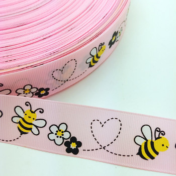 NEW DIY 5 Yards 1\'\' 25mm Little Bee Printed Grosgrain Ribbon Hair Bow Party Craft