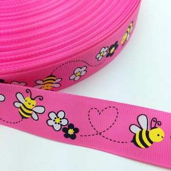 NEW DIY 5 Yards 1\'\' 25mm Little Bee Printed Grosgrain Ribbon Hair Bow Party Craft