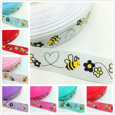 NEW DIY 5 Yards 1`` 25mm Little Bee Printed Grosgrain Ribbon Hair Bow Party Craft