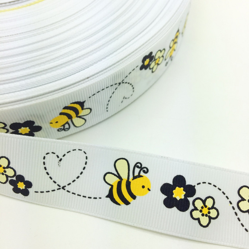 UUS DIY 5 Jardi 1`` 25 mm Little Bee Prinditud Grosgrain Ribbon Hair Bow peokäsitöö