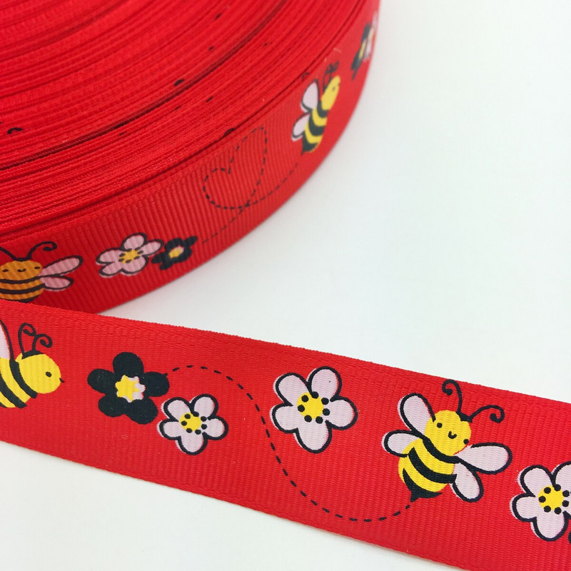 UUS DIY 5 Jardi 1`` 25 mm Little Bee Prinditud Grosgrain Ribbon Hair Bow peokäsitöö