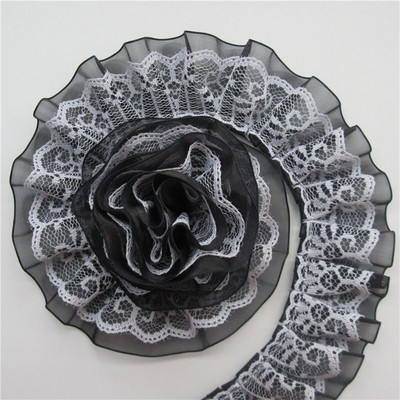 3 jarda Dvoslojna nabrana čipka od organze Vrpca s volanima Tkanina s izvezenim ovratnikom za šivanje odjeće Materijal za spajanje 4 cm