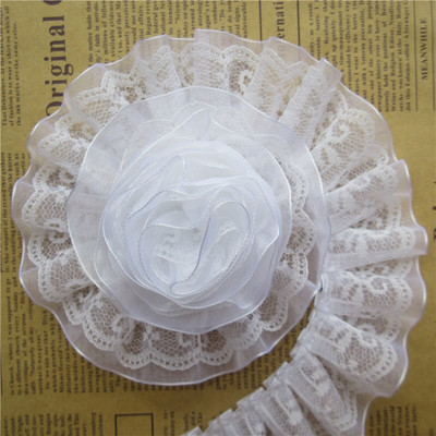 3 jarda Dvoslojna nabrana čipka od organze Vrpca s volanima Tkanina s izvezenim ovratnikom za šivanje odjeće Materijal za spajanje 4 cm