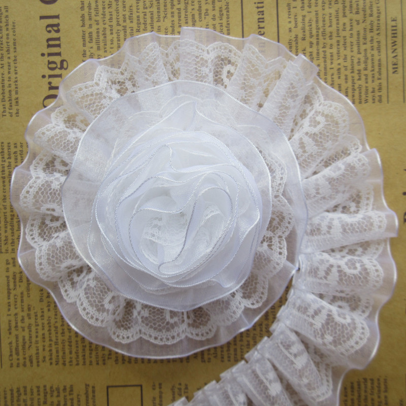 3 jarda Dvoslojna nabrana čipka od organze Vrpca s volanima Tkanina s izvezenim ovratnikom za šivanje odjeće Materijal za spajanje 4 cm