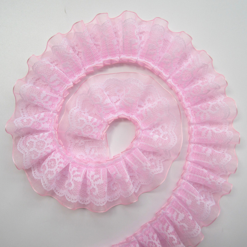 3 jarda Dvoslojna nabrana čipka od organze Vrpca s volanima Tkanina s izvezenim ovratnikom za šivanje odjeće Materijal za spajanje 4 cm