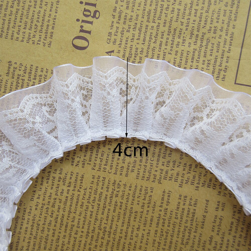 3 jarda Dvoslojna nabrana čipka od organze Vrpca s volanima Tkanina s izvezenim ovratnikom za šivanje odjeće Materijal za spajanje 4 cm
