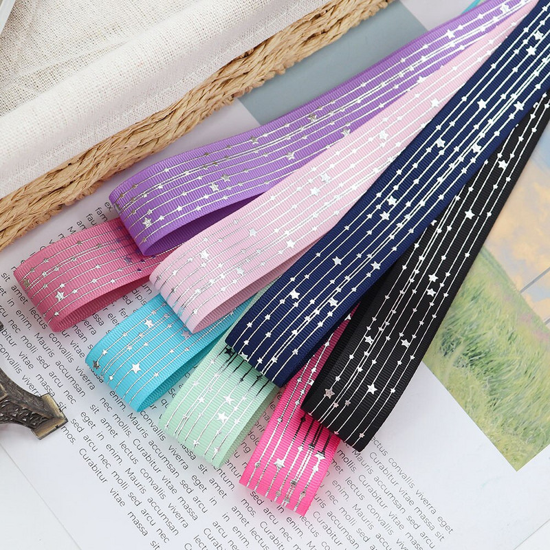 Srebrne pruge Zvjezdica Rainbow Gradient mekih boja Grosgrain vrpca od 5 jardi leptir vrpca za šivanje štipaljki za kosu