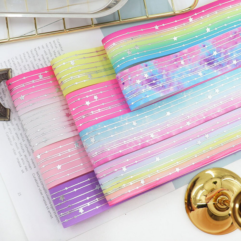 Srebrne pruge Zvjezdica Rainbow Gradient mekih boja Grosgrain vrpca od 5 jardi leptir vrpca za šivanje štipaljki za kosu