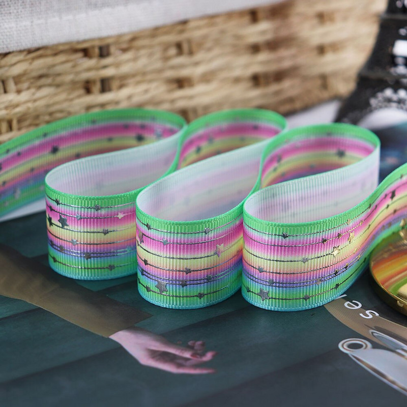 Srebrne pruge Zvjezdica Rainbow Gradient mekih boja Grosgrain vrpca od 5 jardi leptir vrpca za šivanje štipaljki za kosu