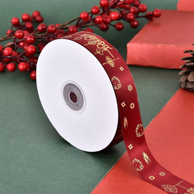 5 jardi 25 mm tiskane satenske vrpce Poklon mašne Rukotvorine DIY Prirodne vrpce Šivanje Odjeća Božićni ukrasi za svatove