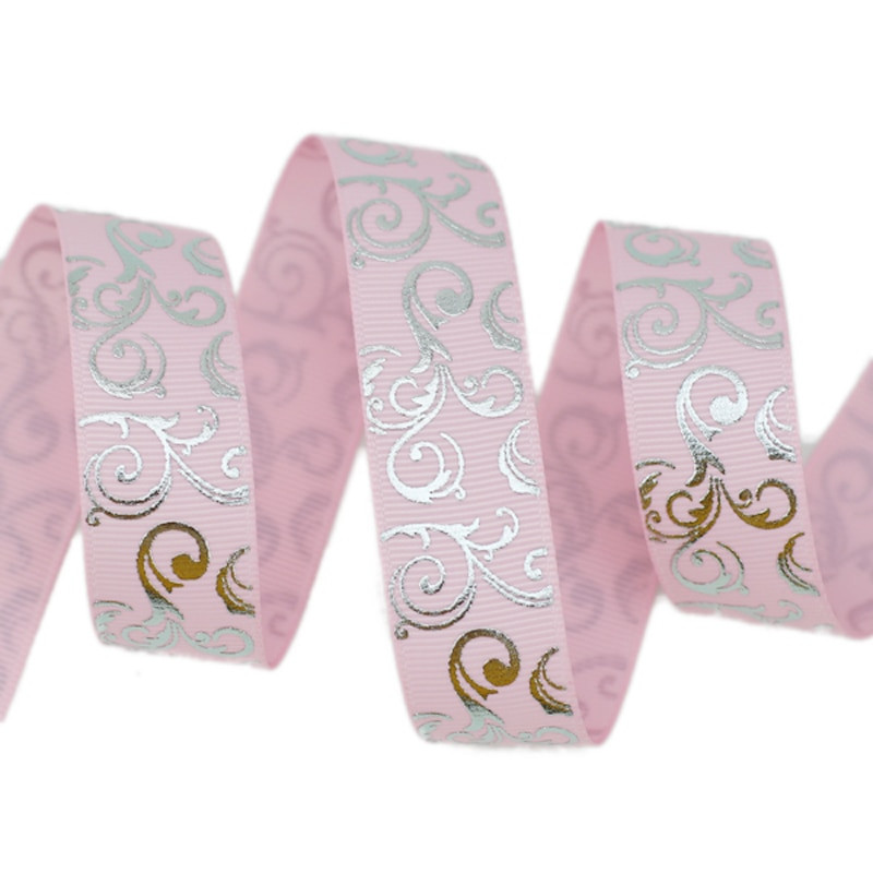 (10 jardi/krunt) 25mm valge kuumstantsitud hõbefoolium grosgrain lint kingitus pulmapaelte hulgimüük