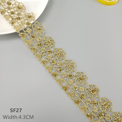 zsbszc 2 jardi Õõnes läikiv pulber kuldpits cheongsam riided hem kardina pits trimmi kangas DIY tarvikud SF22 SF35