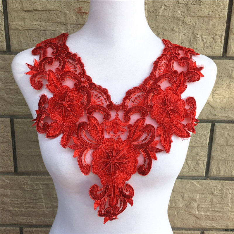 1 buc țesătură din poliester din dantelă pentru guler de flori colorate cu broderie aurie, țesături din dantelă pentru guler lucrate manual pentru cusut meșteșuguri