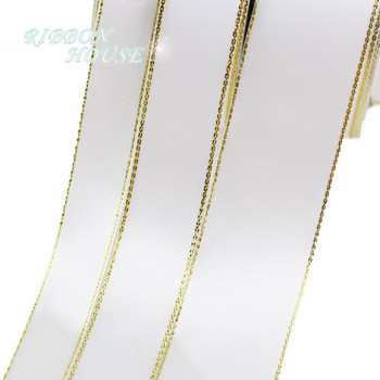 (25 γιάρδες/παρτίδα) 20mm Λευκή σατέν κορδέλα χρυσή άκρη χονδρική κορδέλες συσκευασίας δώρου υψηλής ποιότητας