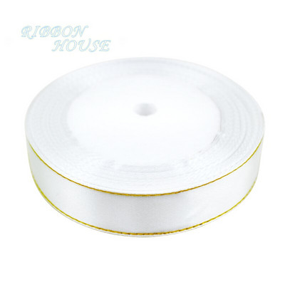 (25 yardov/sada) 20 mm biela saténová stuha so zlatým okrajom, veľkoobchodná cena, vysoko kvalitné darčekové baliace stuhy