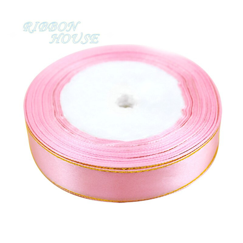 (25 yardov/sada) 20 mm biela saténová stuha so zlatým okrajom, veľkoobchodná cena, vysoko kvalitné darčekové baliace stuhy