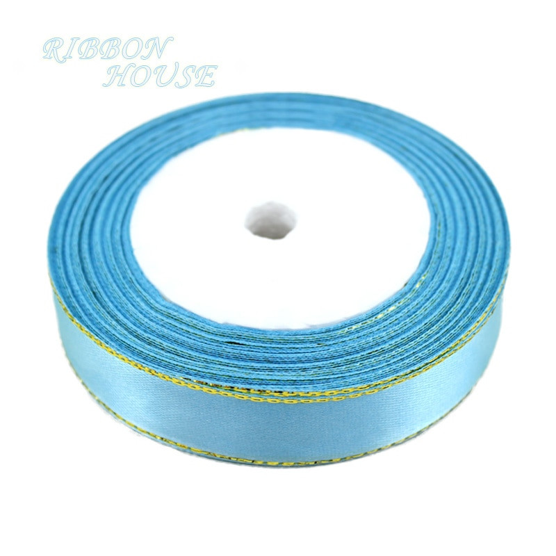(25 yardov/sada) 20 mm biela saténová stuha so zlatým okrajom, veľkoobchodná cena, vysoko kvalitné darčekové baliace stuhy