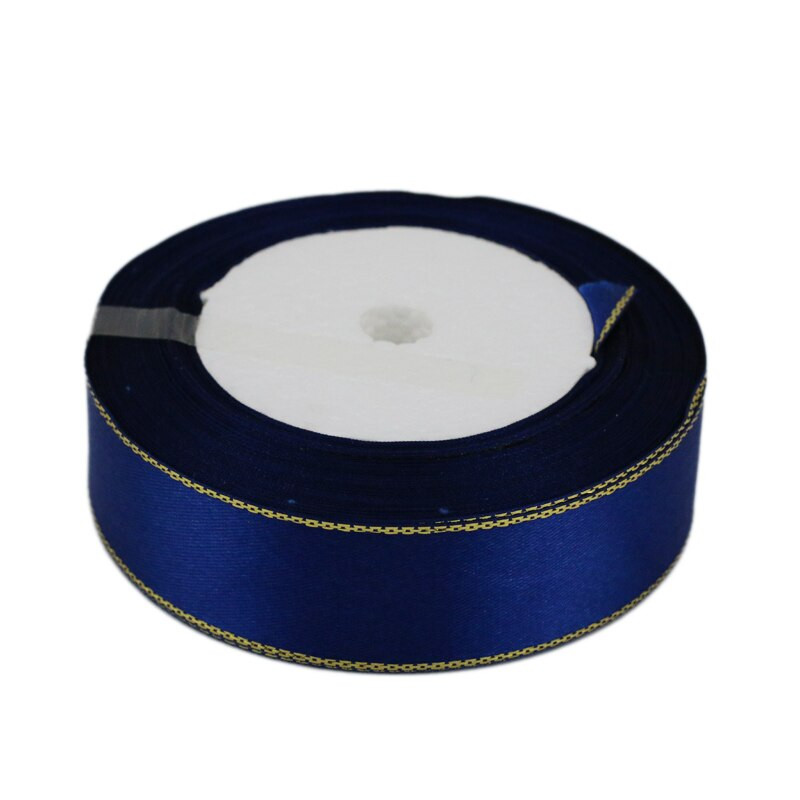 (25 yardov/sada) 20 mm biela saténová stuha so zlatým okrajom, veľkoobchodná cena, vysoko kvalitné darčekové baliace stuhy