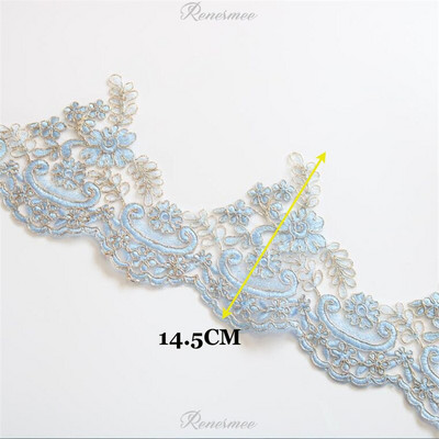 1 Yd Izuzetan zlatni obris Safir Nebesko plava Vez Čipka Obrubljena haljina Kućni tekstil Čipka DIY Ukrasni dodaci 14,5 cm