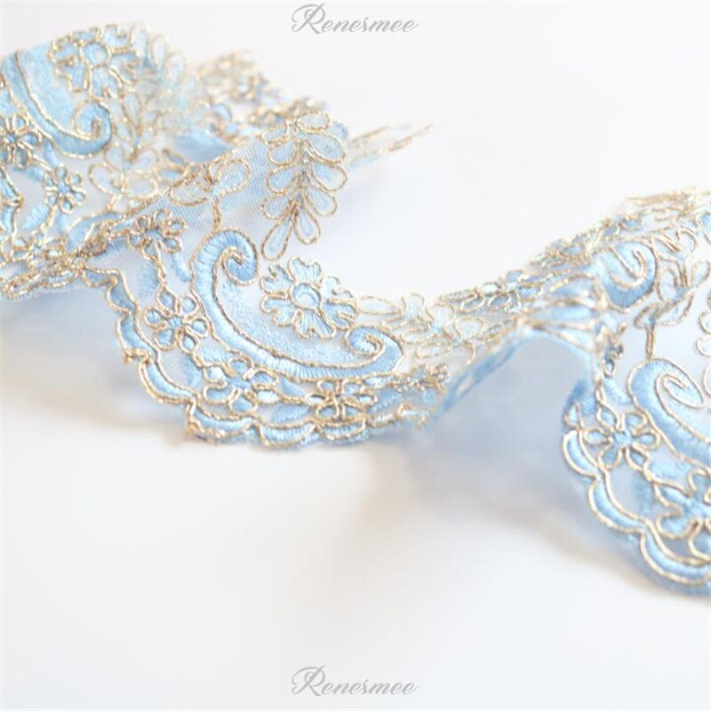 1 Yd Izuzetan zlatni obris Safir Nebesko plava Vez Čipka Obrubljena haljina Kućni tekstil Čipka DIY Ukrasni dodaci 14,5 cm