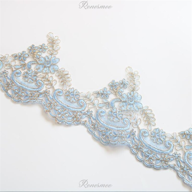 1 Yd Izuzetan zlatni obris Safir Nebesko plava Vez Čipka Obrubljena haljina Kućni tekstil Čipka DIY Ukrasni dodaci 14,5 cm