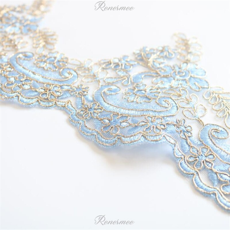 1 Yd Izuzetan zlatni obris Safir Nebesko plava Vez Čipka Obrubljena haljina Kućni tekstil Čipka DIY Ukrasni dodaci 14,5 cm