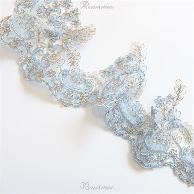 1 Yd Izuzetan zlatni obris Safir Nebesko plava Vez Čipka Obrubljena haljina Kućni tekstil Čipka DIY Ukrasni dodaci 14,5 cm