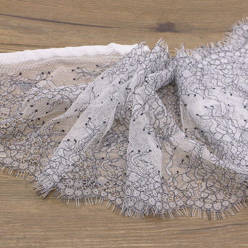 1 metar a 19 cm širok svijetlo siva + crna izuzetna čipka za trepavice Vjenčana čipka ručno izrađeni DIY odjevni dodaci