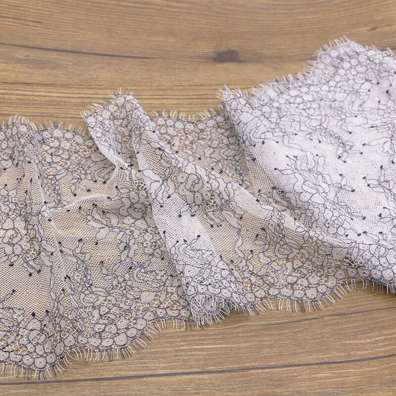 1 metar a 19 cm širok svijetlo siva + crna izuzetna čipka za trepavice Vjenčana čipka ručno izrađeni DIY odjevni dodaci
