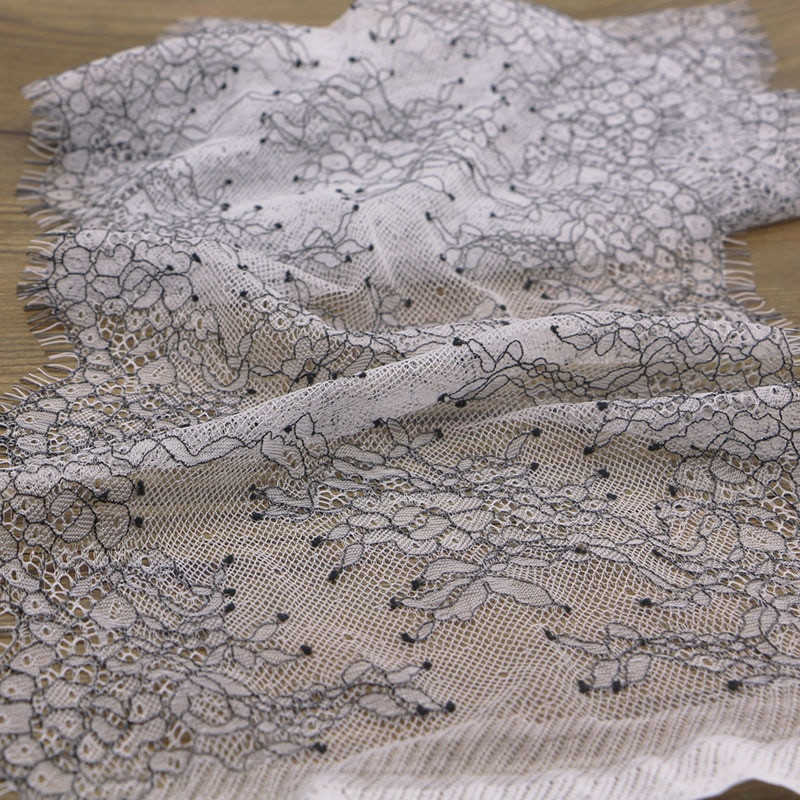 1 metar a 19 cm širok svijetlo siva + crna izuzetna čipka za trepavice Vjenčana čipka ručno izrađeni DIY odjevni dodaci