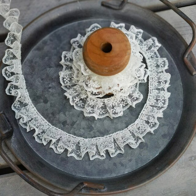 5 jardi valge beež, 3D plisseeritud võrkkangas, tikitud volangidega, DIY kleit, rõivaste krae õmbluskaunistus 2 cm