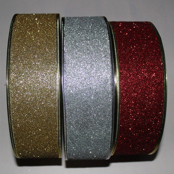 200cm*6,3cm Glitter Διακοσμητικές Κορδέλες Κόκκινη Ασημί Χρυσή Κορδέλα με Σιδερένιο Σύρμα Χριστουγεννιάτικες Διακοσμητικές Κορδέλες για Χειροτεχνίες Φιόγκοι