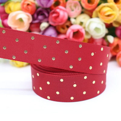 5 jardi 1" 25 MM zlatne točkice s tiskanom grosgrain vrpcom za mašne za kosu DIY rukotvorine Ručno izrađeni dodaci M19080601