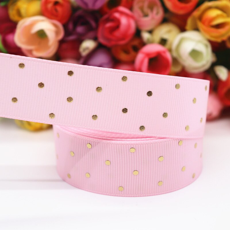 5 jardi 1" 25 MM zlatne točkice s tiskanom grosgrain vrpcom za mašne za kosu DIY rukotvorine Ručno izrađeni dodaci M19080601
