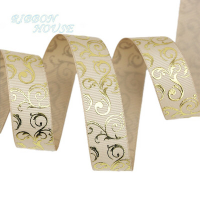 (10 yards/lot) 25mm Aur Panglici de imprimare la cald Transfer termic Imprimat grosgrain Ambalaj cadou Accesorii de nunta Materiale de bricolaj