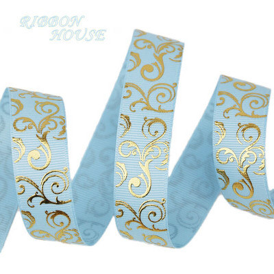 (10 yards/lot) 25mm Aur Panglici de imprimare la cald Transfer termic Imprimat grosgrain Ambalaj cadou Accesorii de nunta Materiale de bricolaj