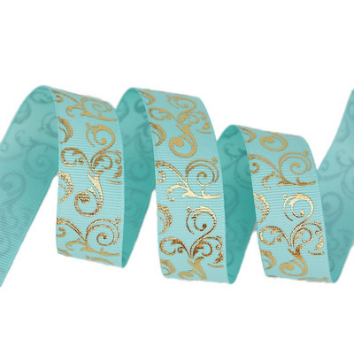 (10 yards/lot) 25mm Aur Panglici de imprimare la cald Transfer termic Imprimat grosgrain Ambalaj cadou Accesorii de nunta Materiale de bricolaj