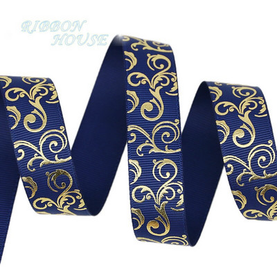 (10 yards/lot) 25mm Aur Panglici de imprimare la cald Transfer termic Imprimat grosgrain Ambalaj cadou Accesorii de nunta Materiale de bricolaj