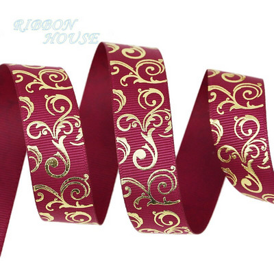 (10 yards/lot) 25mm Aur Panglici de imprimare la cald Transfer termic Imprimat grosgrain Ambalaj cadou Accesorii de nunta Materiale de bricolaj