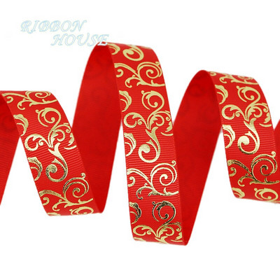 (10 yards/lot) 25mm Aur Panglici de imprimare la cald Transfer termic Imprimat grosgrain Ambalaj cadou Accesorii de nunta Materiale de bricolaj