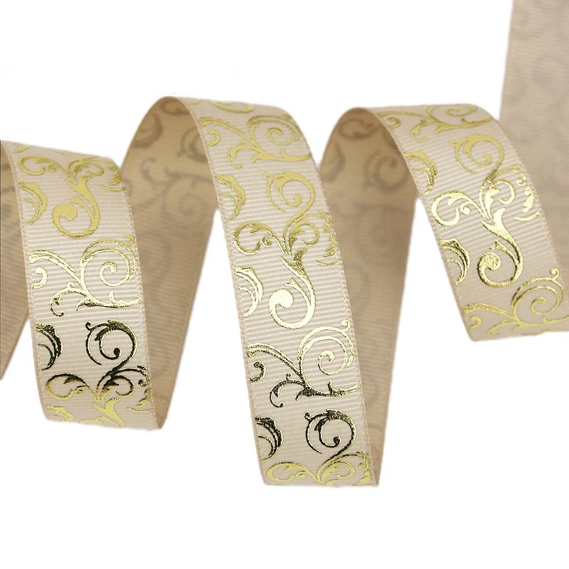 (10 yards/lot) 25mm Aur Panglici de imprimare la cald Transfer termic Imprimat grosgrain Ambalaj cadou Accesorii de nunta Materiale de bricolaj