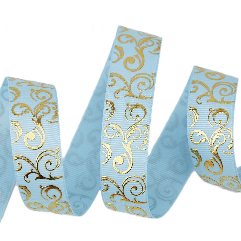 (10 yards/lot) 25mm Aur Panglici de imprimare la cald Transfer termic Imprimat grosgrain Ambalaj cadou Accesorii de nunta Materiale de bricolaj