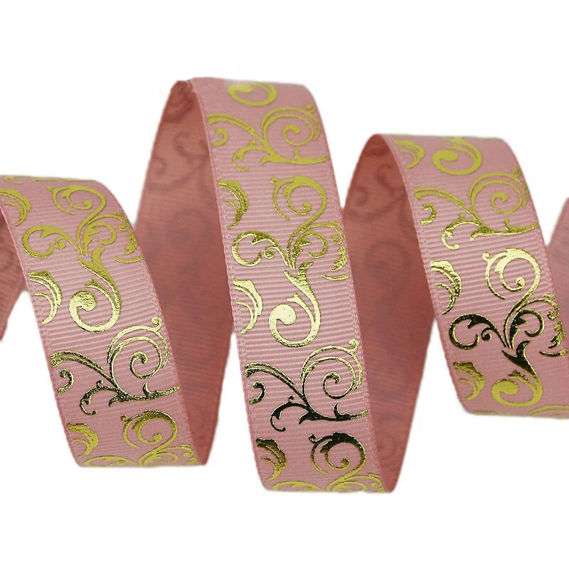 (10 yards/lot) 25mm Aur Panglici de imprimare la cald Transfer termic Imprimat grosgrain Ambalaj cadou Accesorii de nunta Materiale de bricolaj