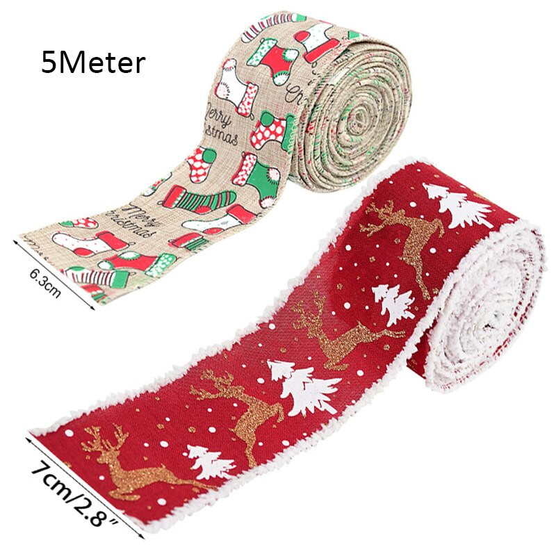 5m/rull jõulupaelad kangast põdrast jõulupuu trükk juhtmega servaga DIY jõulukinkide pakkimine lindiga pärja vibu käsitöö