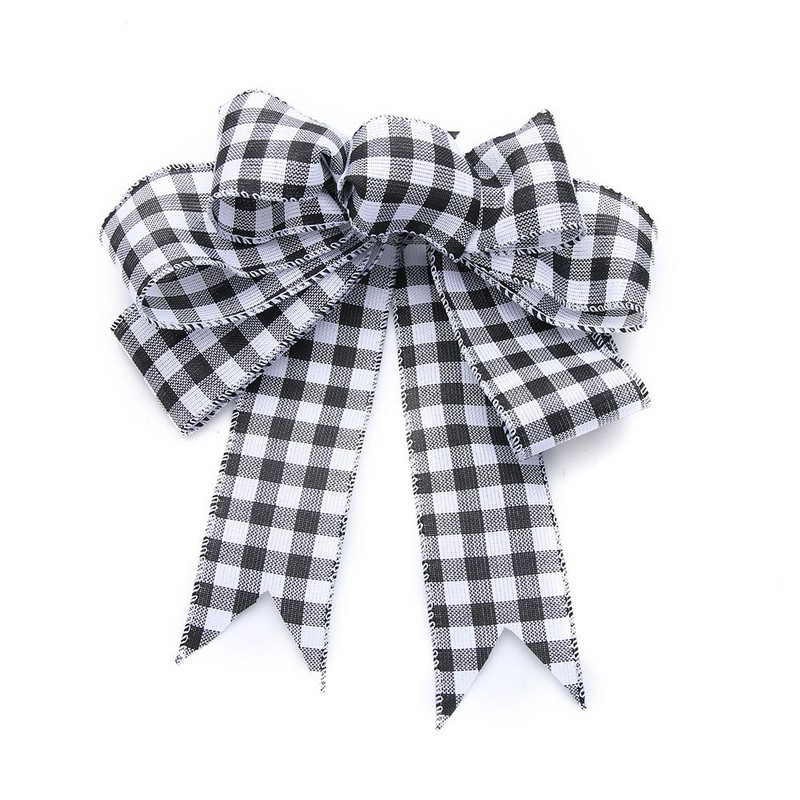 2,5 inchi/6,5 yarzi Grilă alb-negru Panglică cu margine cu fir din pânză de pânză artificială Panglică decorativă pentru împachetare pentru cadouri Ghirlandă cu fundă mare în dungi